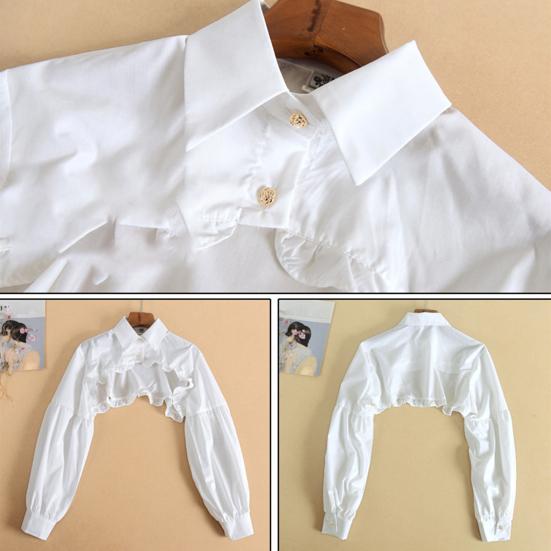 Women Fake Collar Lapel Lantern Long Sleeve Single Breasted Ruffle Stitching Hem False Collar Solid Color Sweater Decorative Collar