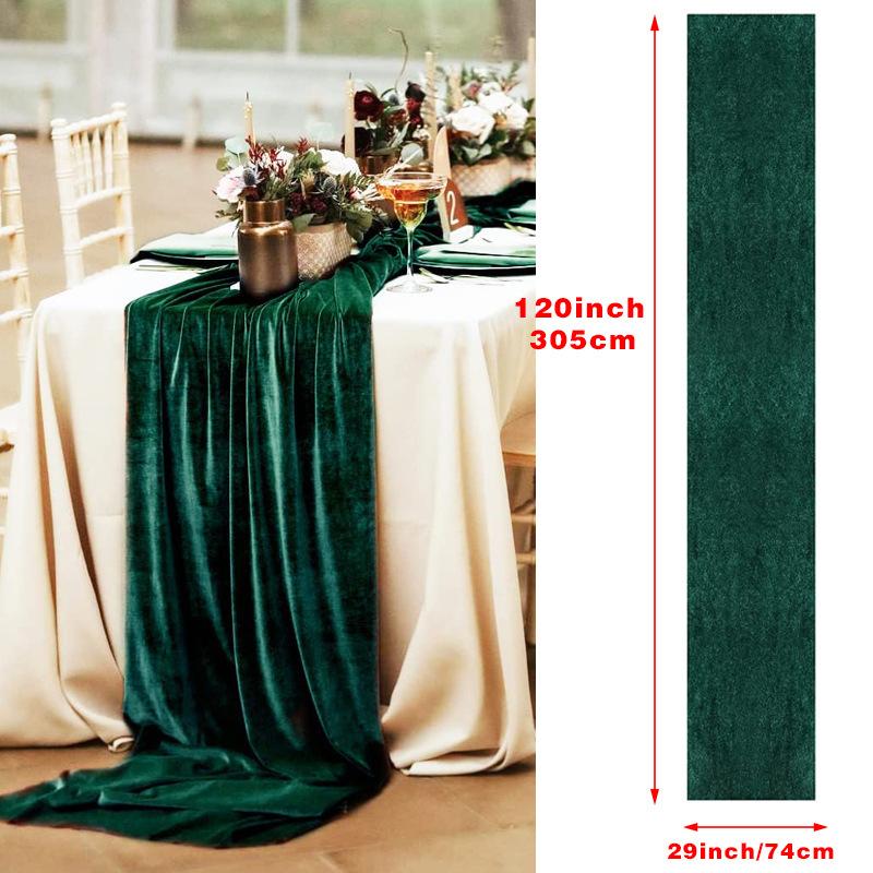 Green Velvet Table Runner Wedding Tablecloth Dinner Party Decoration Table Flag