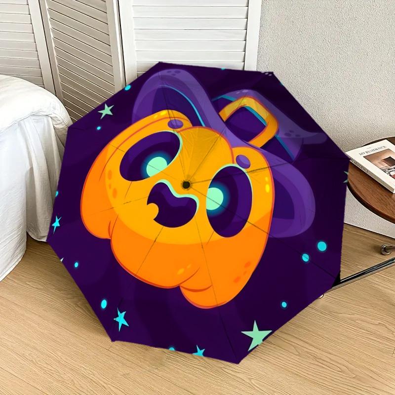 1pc Pumpkin Panda Halloween Night Umbrella with Plastic Handle,Suitable for All Seasons Home Travel Outdoor UmbrellaDD1151