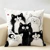 Black White Cute Cartoon Cat Cushion Cover Durable Hypoallergenic Organic Linen Short Pillow Cover Washable