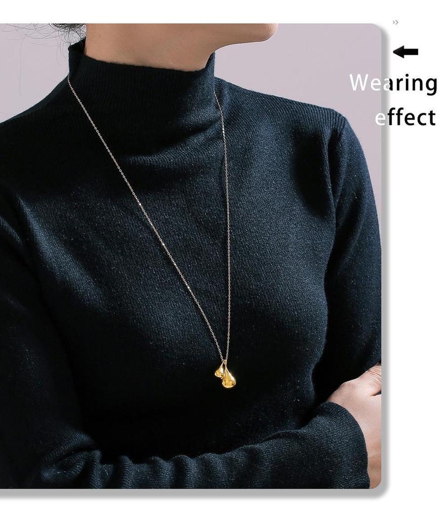 Chic European & American Style Gold-Plated Water Drop Pendant Necklace - Versatile Stainless Steel Sweater Chain Jewelry for Women