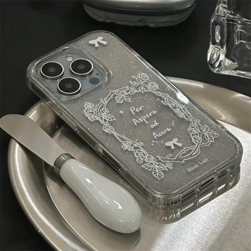 Rose English Glitter Shell Suitable for IPhone16 15pro Protective Case Apple Phone Case 13 12 Soft Shell 14