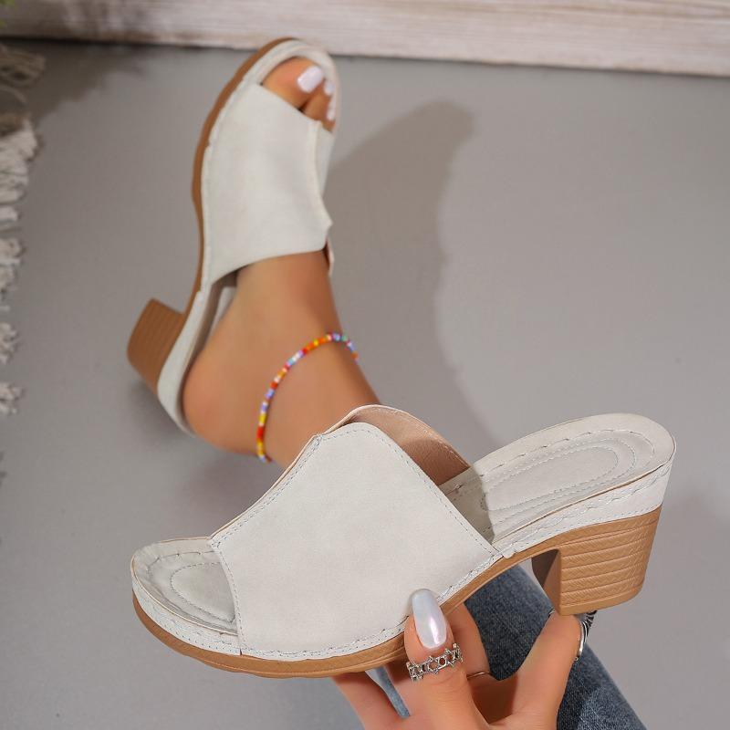 One-line Shoes High-heeled Slippers Thick-heeled Shoes and Flip-flops