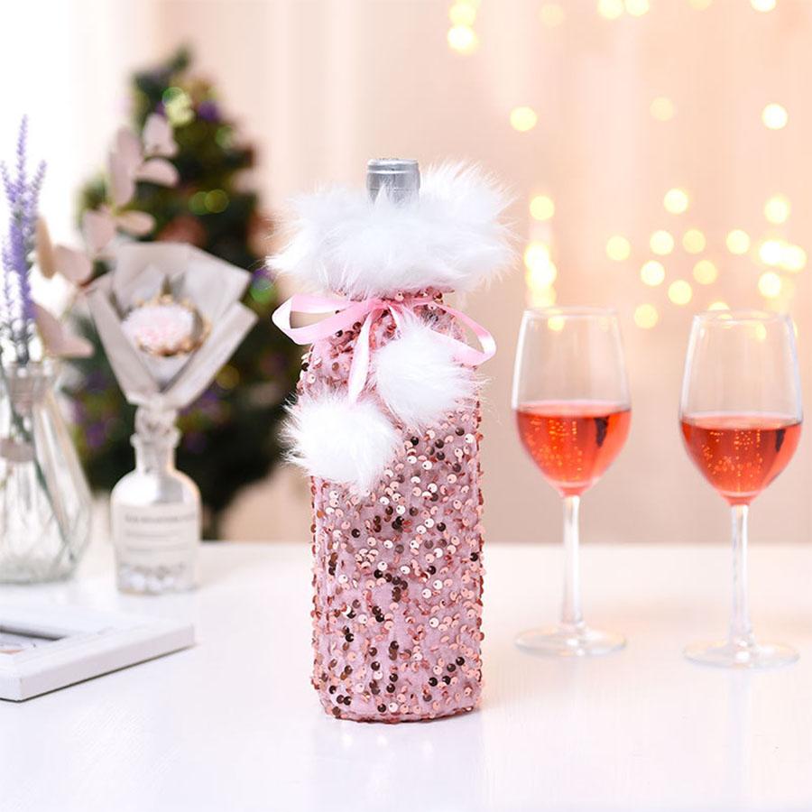 Christmas Wine Decorations for Home Sequin Cloth Wine Bottle Cover Snowman Stocking Gift Holders Xmas Navidad Decor New Year