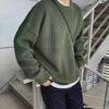 Men's Loose Fit Korean Style Sweater: Casual Retro Trend, Round Neck, Solid Color, Autumn/Winter Knitted Top.