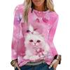 2023 Women's Long Sleeves Lightly Elastic Hoodie Top Tee Cute Cat 3d Animal Cartoon Animation T-shirt Women Ladies Girl Autumn