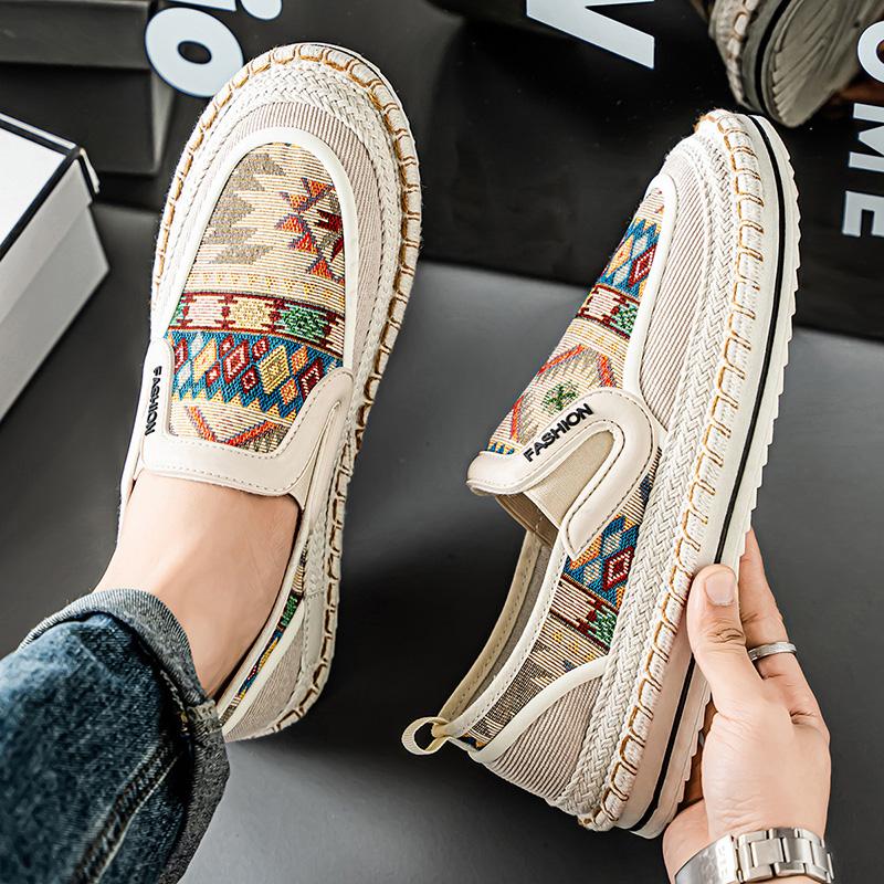 Printed Canvas Loafers Shoes for Man Platform Original Men Fashion Espadrilles Casual Slip-on Designer Sneaker Man Driving Shoes