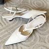 Elegant Ankle Strap Buckle Low Heel Mules Sandals Women Sexy Pointed Toe Patent Leather Women Pumps Summer Slingback High Heels