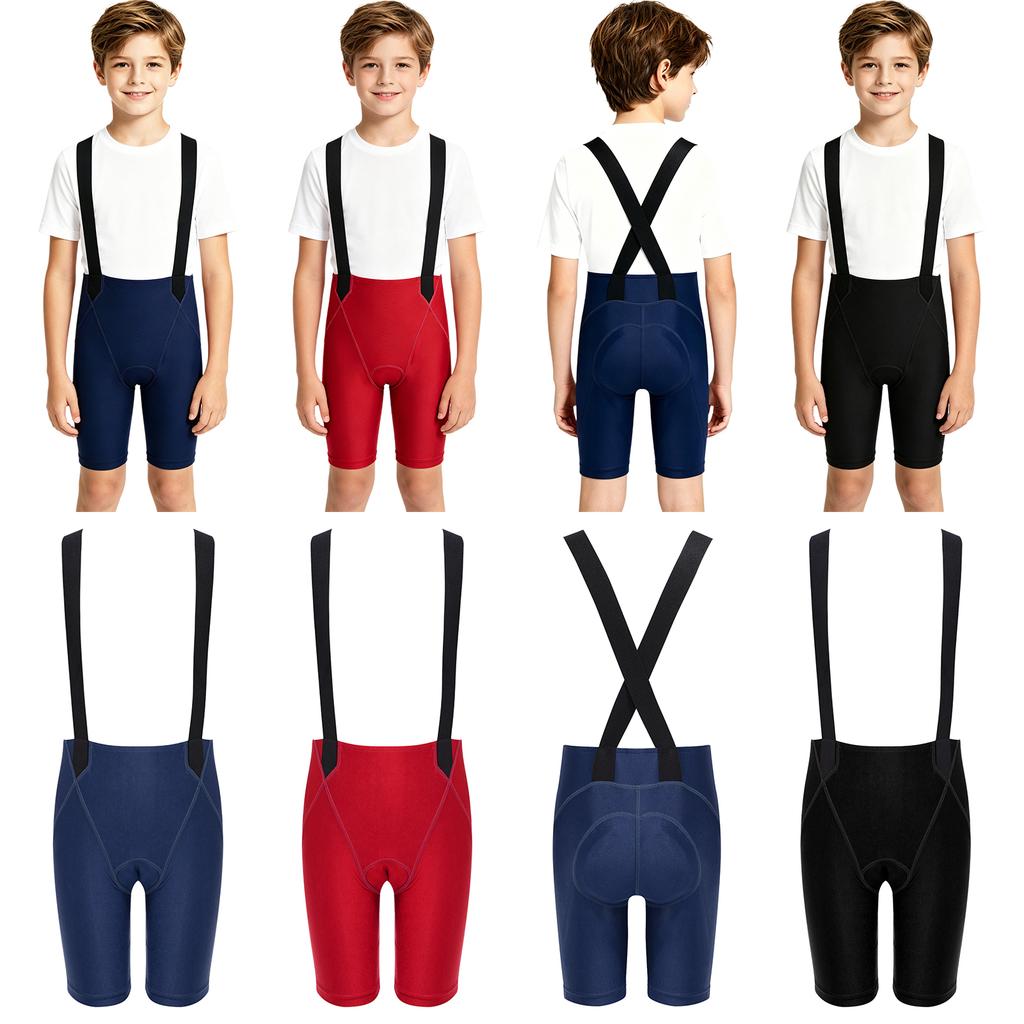 Boys Girls Quick Dry Biking Bib Shorts Elastic Cross Back Straps with Soft Padding for Cycling Workout