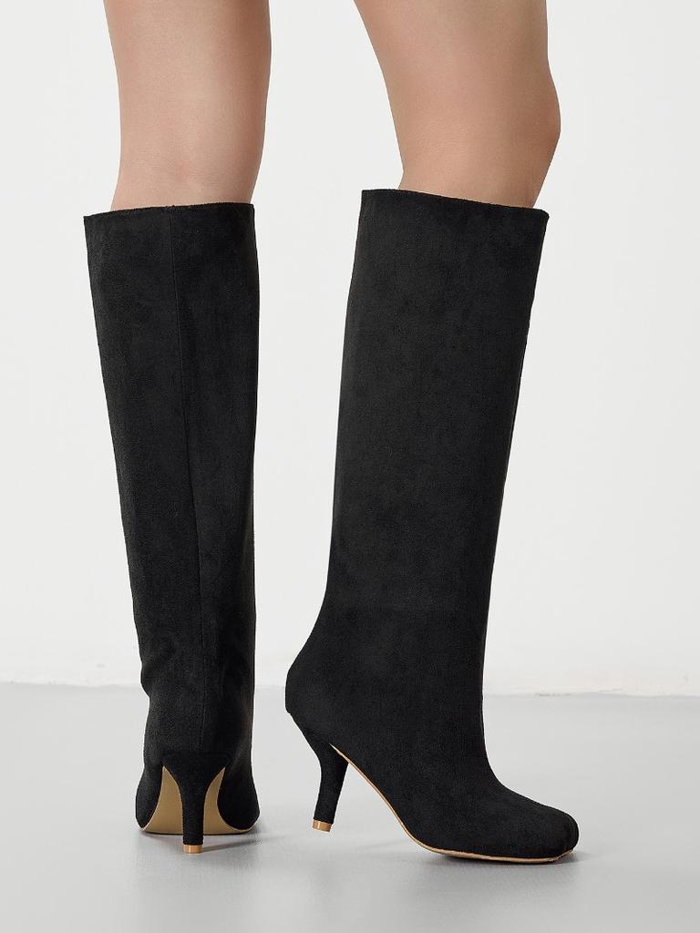 Widening and Enlarging Women's Knee High Suede Leather Wide Calf Square Toe High Boots Shoes for Women Platform Boots