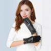 Women Faux Leather Gloves Fleece Lined Touch Screen Gloves Warm Winter Gloves with Bows for Driving Commuting Dating
