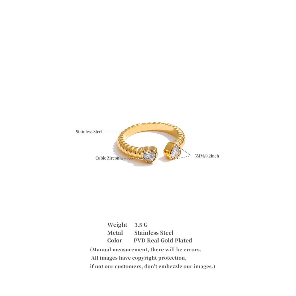 Yhpup Size 8 Stainless Steel Cubic Zirconia Heart Open Ring for Women Delicate Arrivals Finger Jewelry Recommend