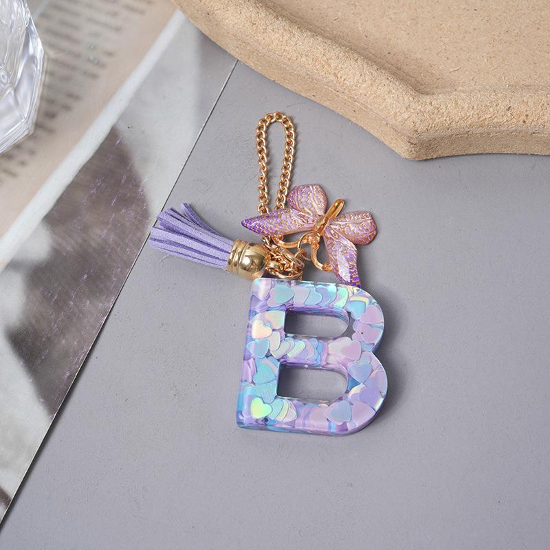Подвески с буквами AZ Фиолетовая бабочка Кисточка Инициал Брелок Сумка Подвеска Персонализированные Подвески Цепочка для стакана с водой Аксессуары