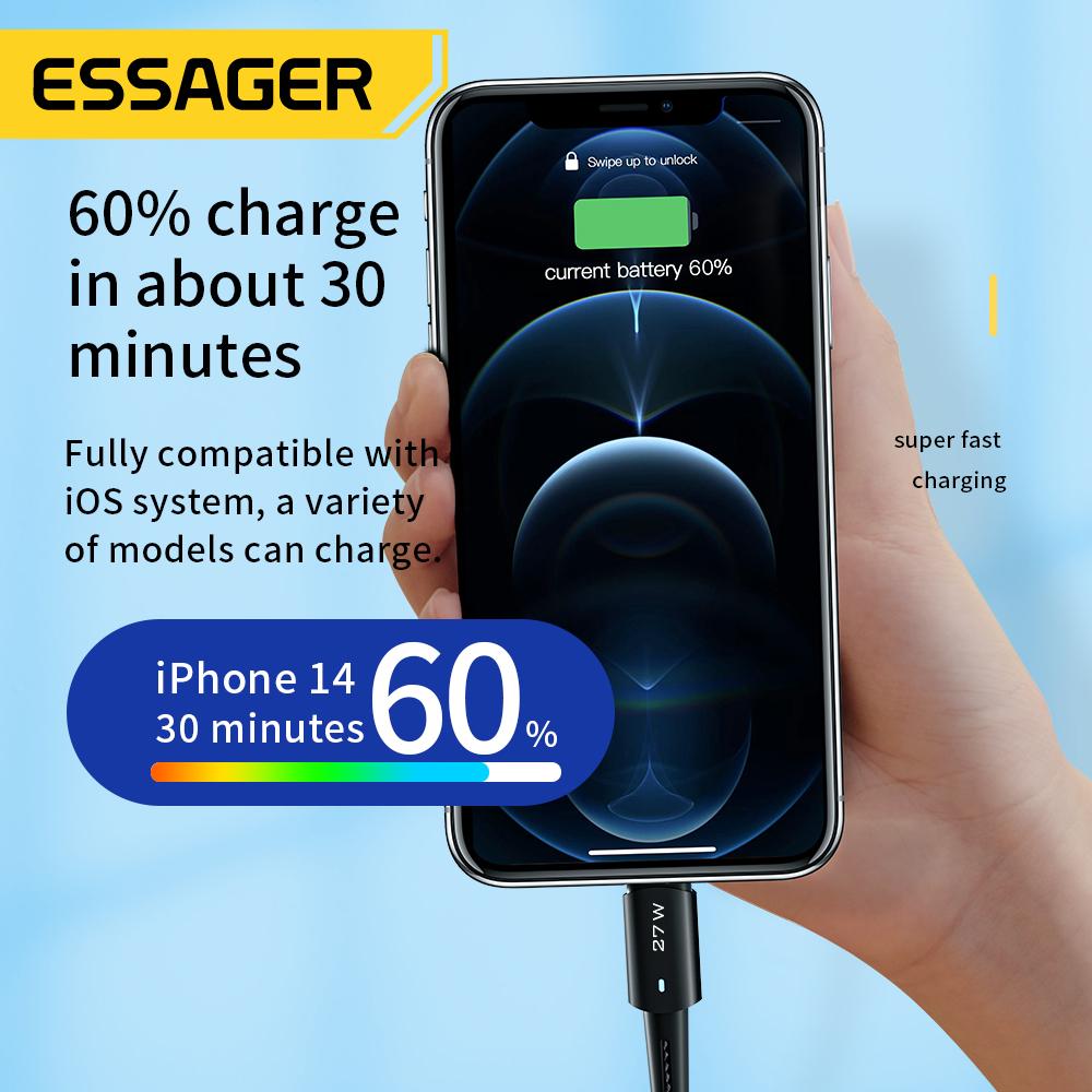 Essager USB Type C Cable for Iphone 14 13 12 Pro Max Mini Xs Xr X 8 IPad MacBook PD 27W Fast Charge Charger Lightning Wire Cord