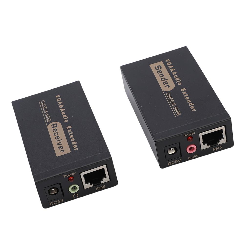 VGA Extender 328ft HD Plug and Play VGA Transmitter and Receiver HDB15 F RJ45 Sound DC3.5 Interface EU Plug