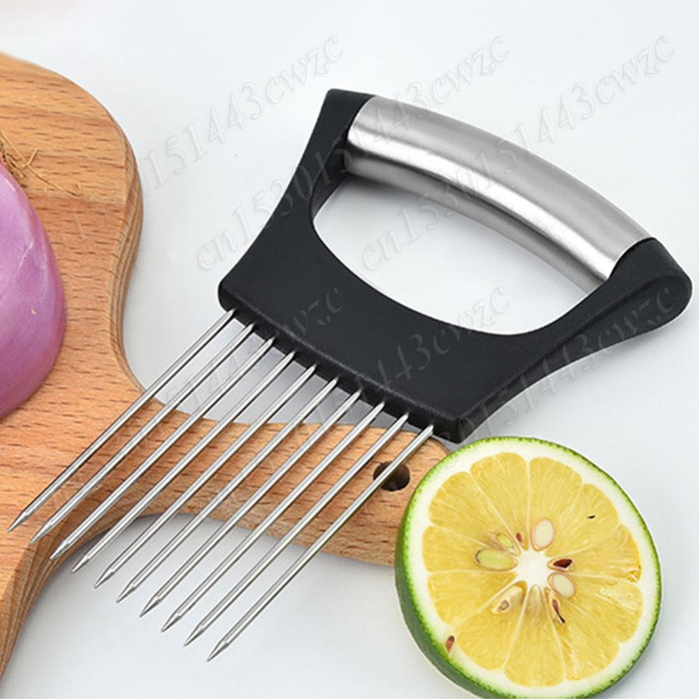 Onion Slice Holder with Anti-Slip Handle Onion Pin Slicer Stainless Steel Kitchen Chopper Slicing Tool for Onion Potato Lemon