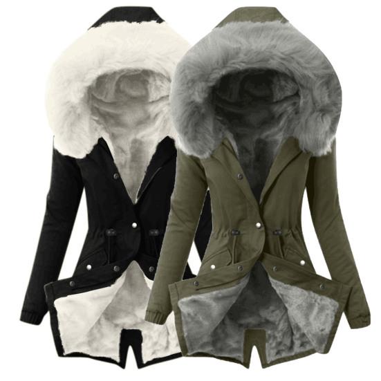 Женская теплая куртка с длинным рукавом и мягкой плюшевой подкладкой и капюшоном