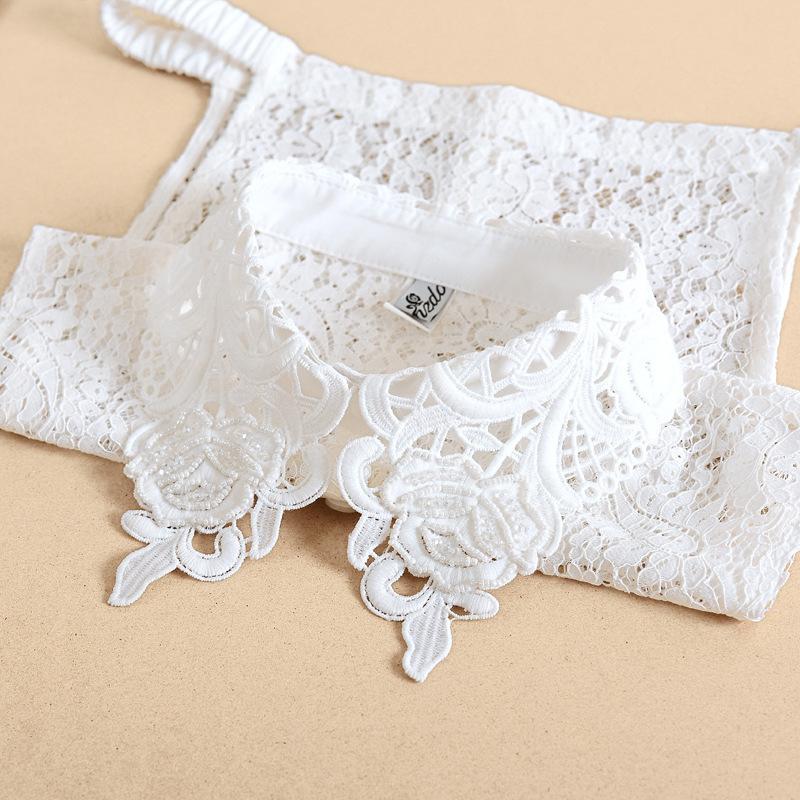 Elegant Lace Collars For Women Shirt Fake False Collar With Beads White Detachable Collar For Women Half Shirt Col Nep Kraagie