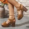 Trend Square Metal Buckle Thick High Heel Sandals Women's Summer New Platform Sandels Rivet Decor Plus Size 43 Sandalias