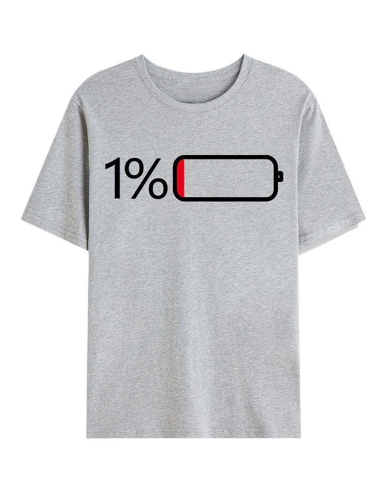 Battery Low pattern design100 cotton summer Oneck short sleeve casual printed Unisexs Tshirt