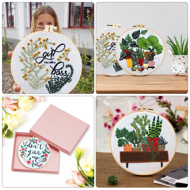 4 шт., комплект ткани для вышивки цветочных растений в горшках с наборами материалов «сделай сам», 15 см + 20 см, бамбуковая вышивка