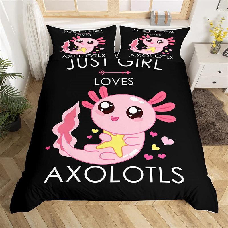 Cartoon Axolotl Duvet Cover Full For Kids Boys Girls Toddlers Kawaii Axolotl Bedding Set Cute Sea Weed Coastal Comforter Cover