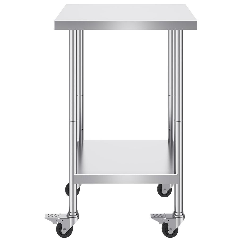 Stainless Steel Work Table Commercial Prep Table 24x24 Inch With 4 Casters