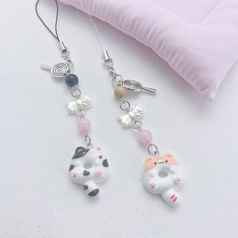 Кавайный котенок-печенька Шнурок для телефона Мультяшный кот Бижутерная цепочка для мобильного телефона Брелок для пары Подвеска для камеры/чехла для наушников