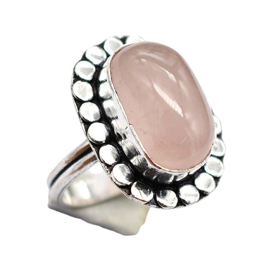 Rose Quartz Ethnic Handmade Ring Jewelry US Size-6.5 R 5446