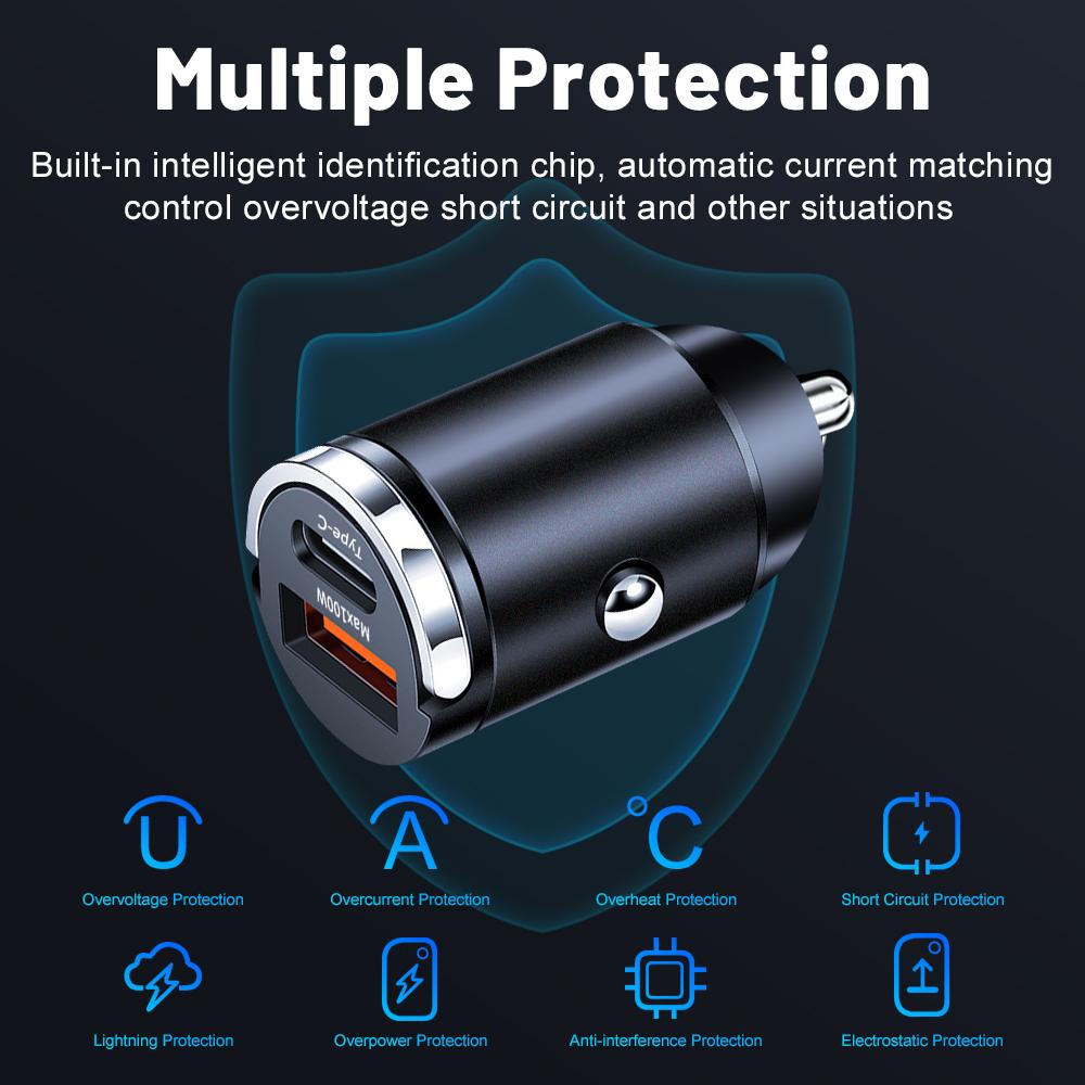 Автомобильное зарядное устройство PD USB Быстрая зарядка Quick Charge 3.0 Type C Автомобильный адаптер для мобильного телефона для iPhone 15 Xiaomi 14 Huawei Samsung Oneplus
