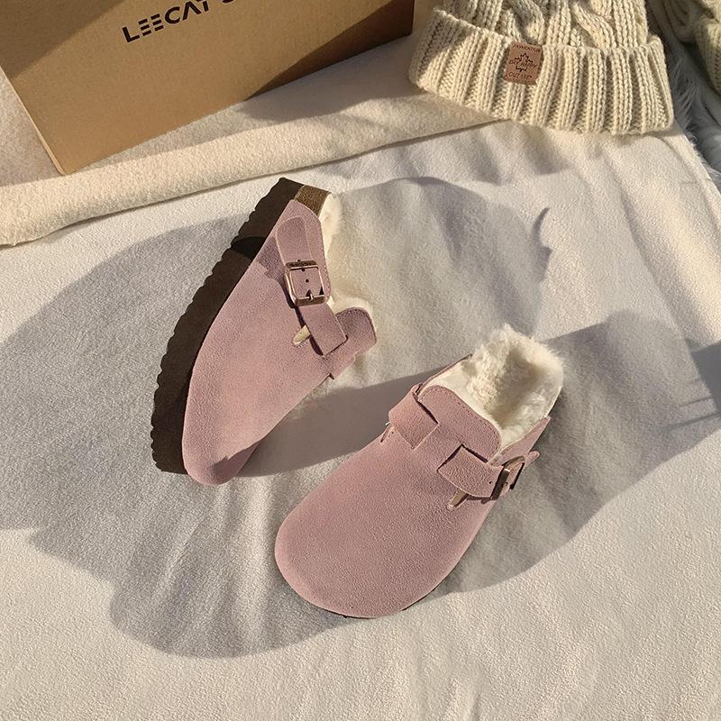 Женские Birkenstocks на толстой подошве для летних лет с плюшевой и пушистой внешней отделкой Baotou Boken увеличивают рост вполовину