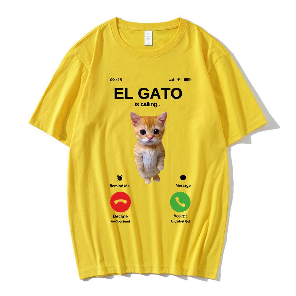 El Gato Is Calling Meme Sad Crying Cat Munchkin Kitty Meme T Shirt Fashion Short Sleeves Oversized Tshirt Streetwear Unisex