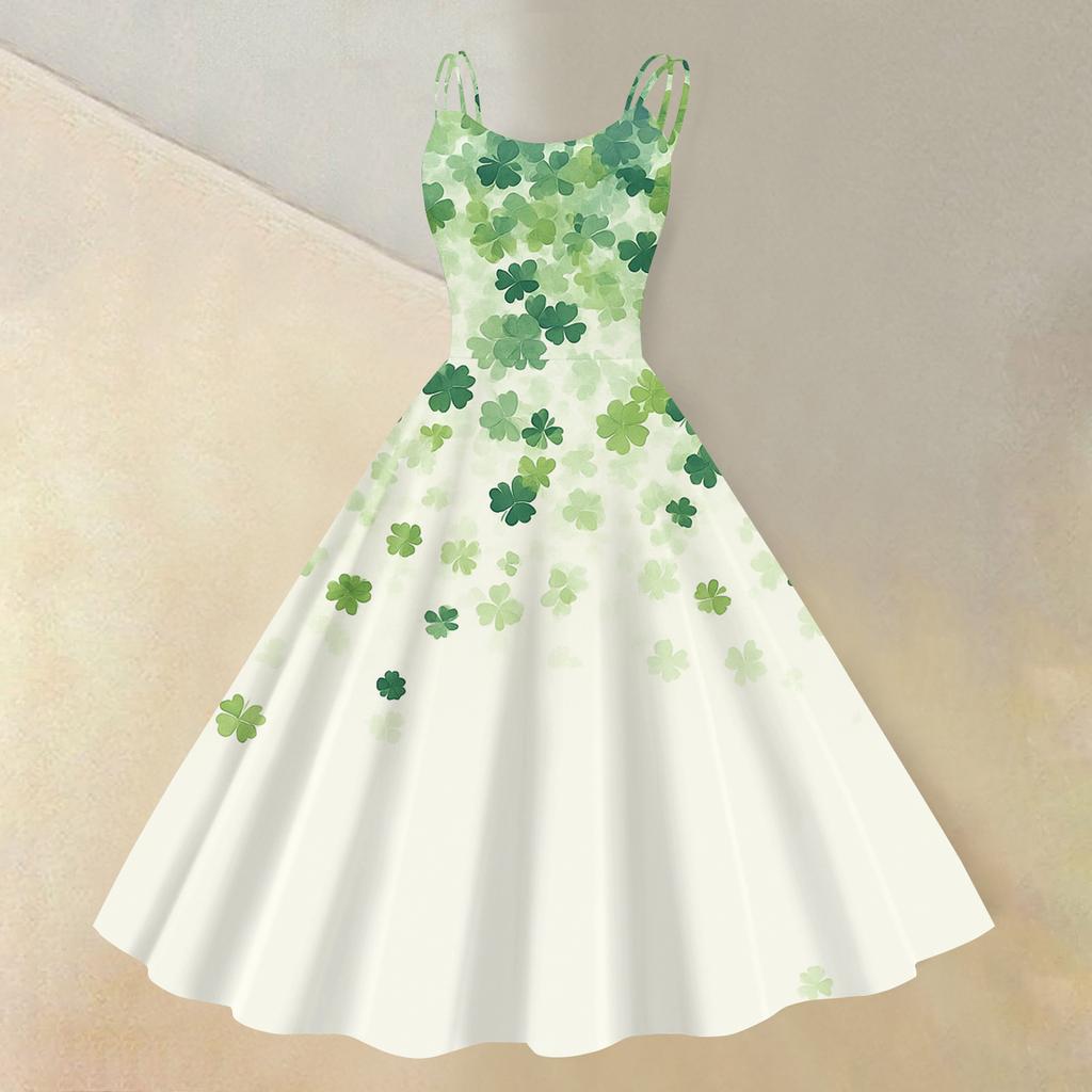 Женская ул.. Платье с принтом ко Дню Святого Патрика, сексуальное, с открытыми плечами, в стиле панк, ретро