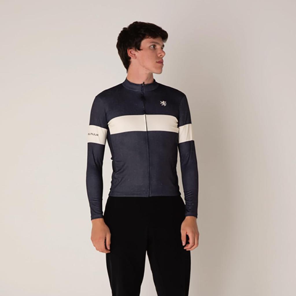 Kapelmuur Long Sleeve Cycling Denim Print Jersey with Size XS Jersey, Stripes, Navy,