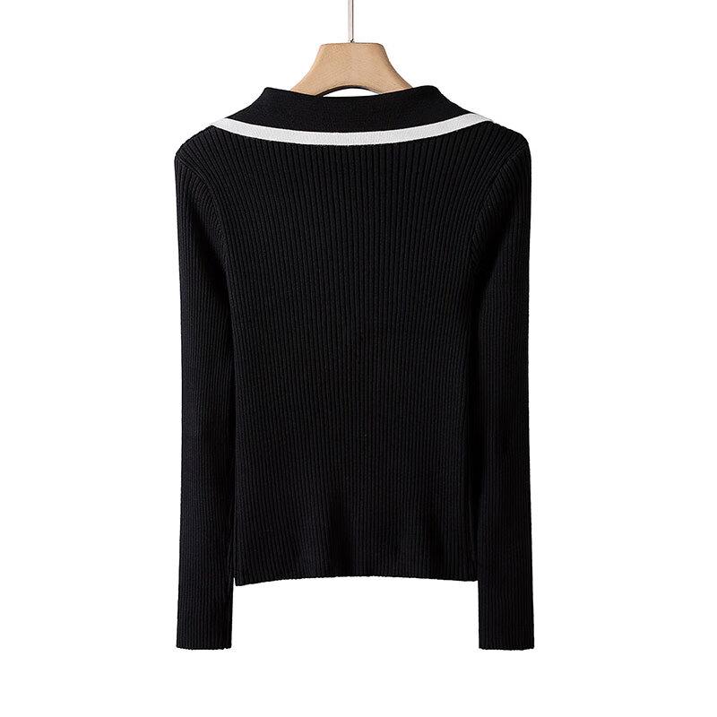 Женский элегантный облегающий трикотажный топ с длинным рукавом и молнией