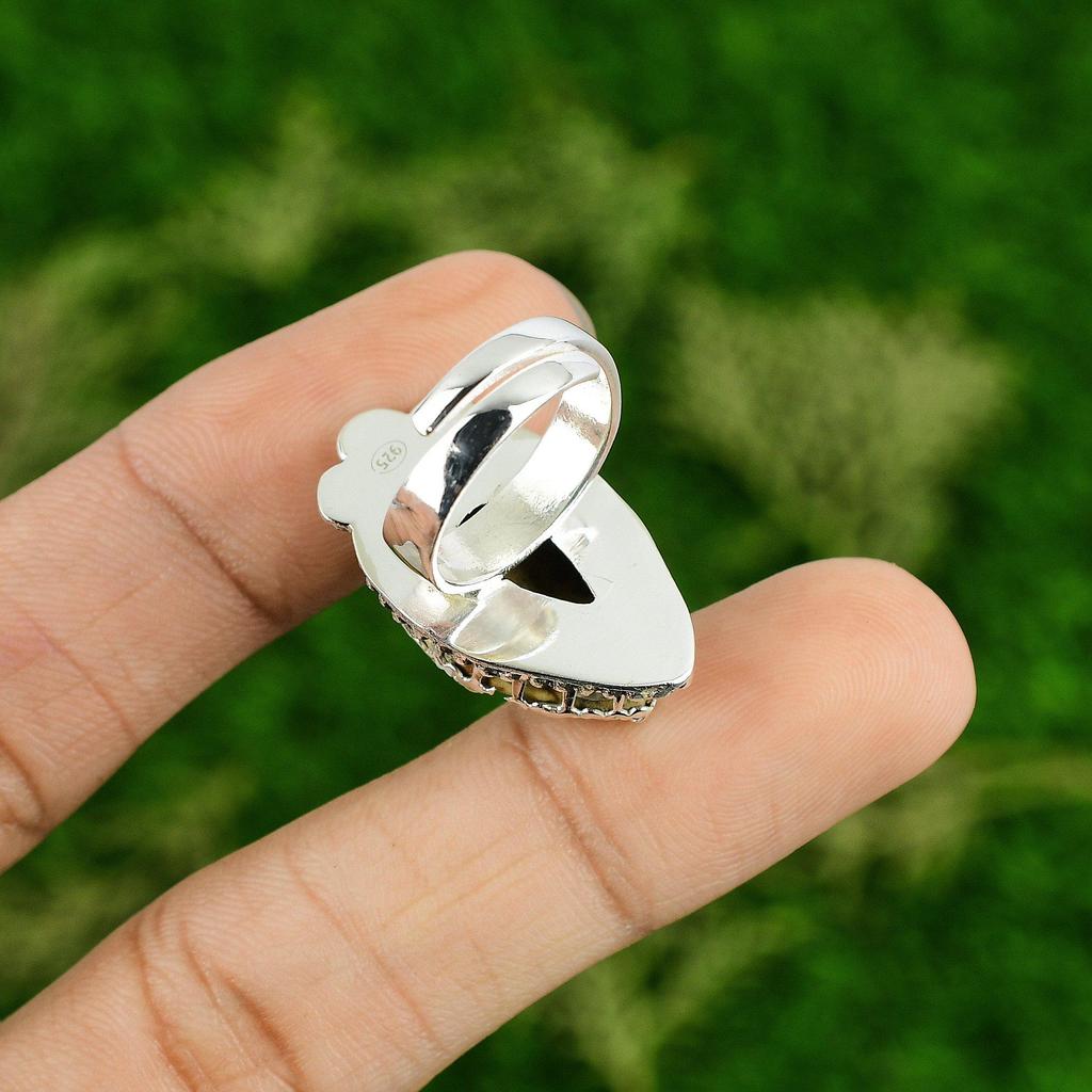 Pear Natural Picture Jasper 925 Silver Wedding Multi Stone Mother Ring Jewelry