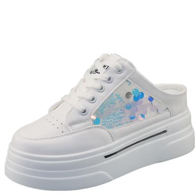 Модные 8 см блестящие полутапочки Baotou, женская верхняя одежда, летние новые тонкие толстые сандалии увеличенной высоты, ленивые кроссовки