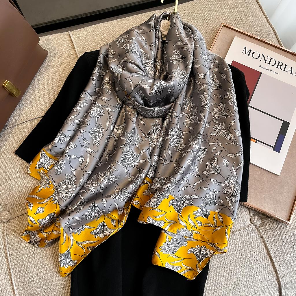 180*90cm Luxury Brand Women Scarf Summer Silk Shawl Lady Wrap Soft Female Echarpe Designer Beach Stole Bandanna Foulard Muffler