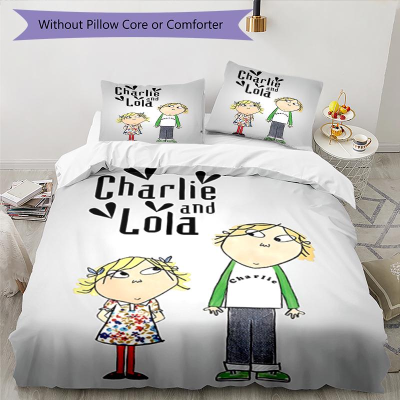 3pcs Charlie and Lola Bedding Set Duvet Cover Closure Includes 1 Duvet Cover & 2 Pillowcases, Soft and Comfortable for All Seasons.