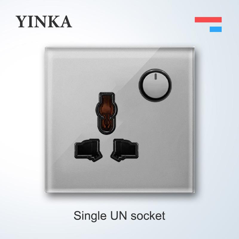 YINKA Universal Round Tempered Glass Home Wall Switch Panel LED Indicator Black/Grey/Gold/White 250V 86mm*86mm Wall Light Switch 3