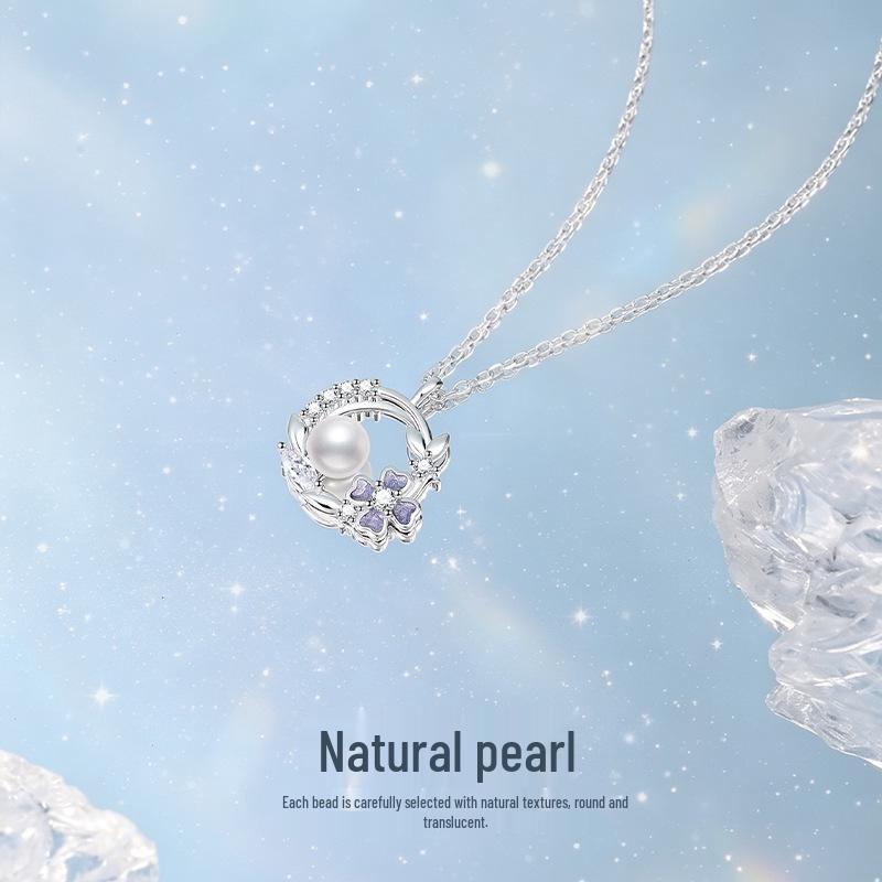 Серебряное ожерелье S925 со звездой и цветком с жемчужным кулоном - Подарок на День святого Валентина для женщин