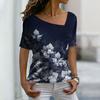 Летняя футболка с нерегулярным вырезом и коротким рукавом, женские повседневные футболки с цветочным принтом, топ