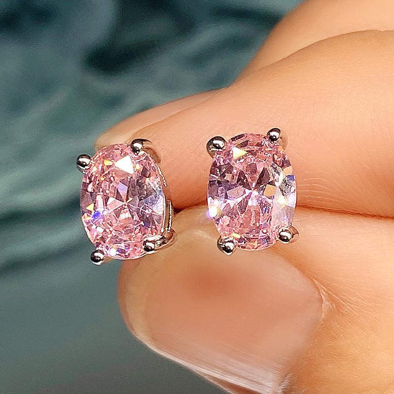 Huitan Simple Stud Earrings with Oval CZ for Lady Daily Wear Ear Accessories Teens Low-key Women's Earrings Statement JewelryGood product