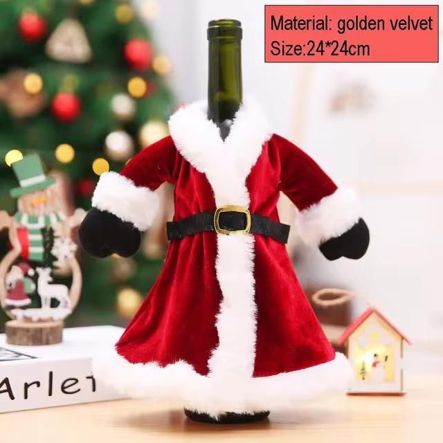 Creative Christmas Wine Bottle Decoration Set Gold Velvet Dress Sleeve Wine Bottle Bag Sleeve Christmas Table Decoration