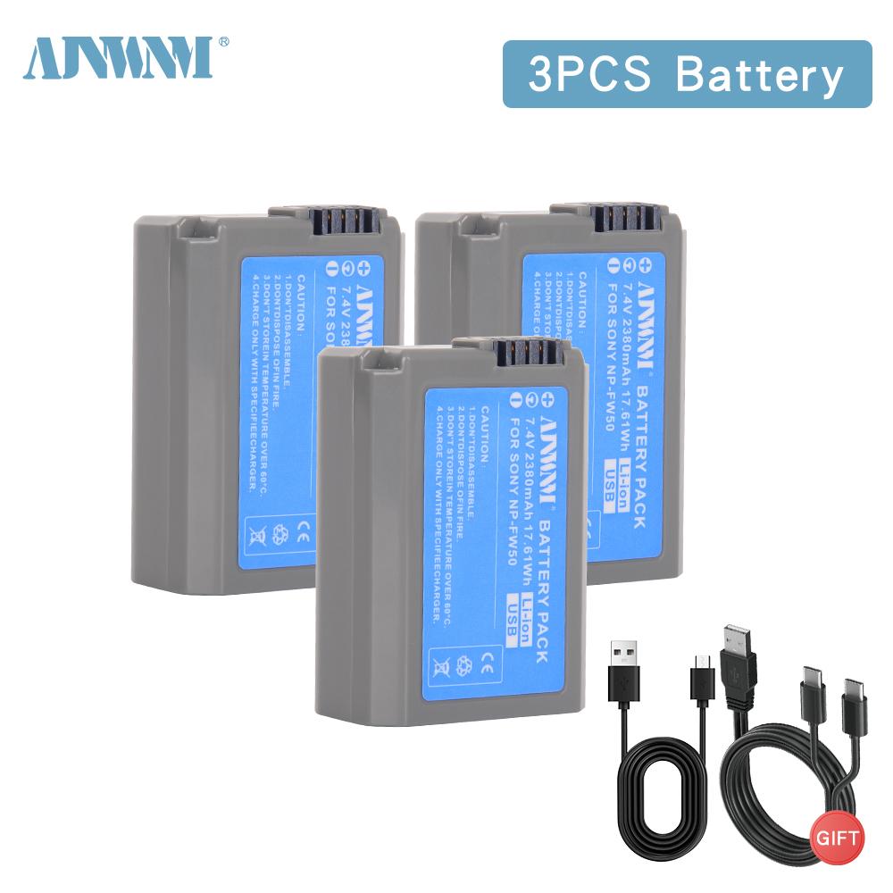 AJNWNM 7.4V 2380mAh USB NP-FW50 NP FW50 NPFW50 Аккумулятор для Sony Alpha a 6500a 6300 A6000 A5000 A3000 NEX-3 a7R a7S NEX-7