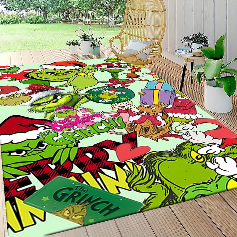 Grinch Christmas Festive Scene Carpet Rug Soft Washable Antislip Home Living Room Sofa Mats Personalized Christmas Rug