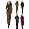 2 Pcs/Set Women Coat Pants Set Thick Plush Lined Single-breasted Turn-down Collar Long Sleeve Jacket Drawstring Elastic Waist Pantsuit Warm Outfit