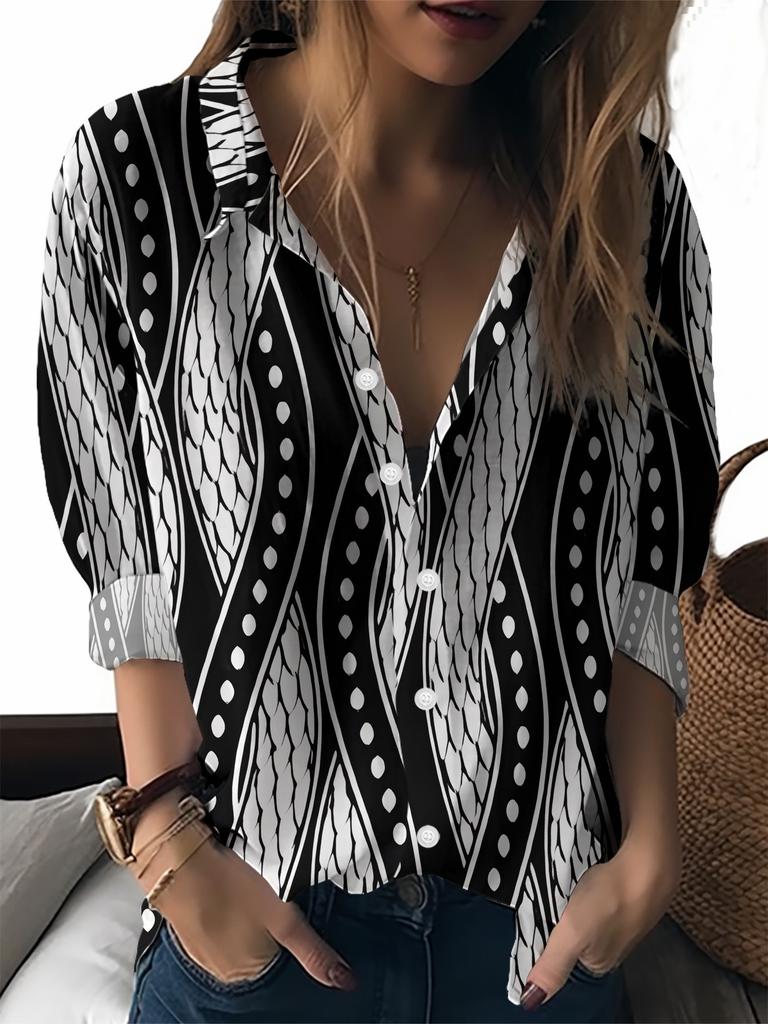 Colorful cartoon element printed lapel shirt women's loose casual and comfortable single-breasted commuter top