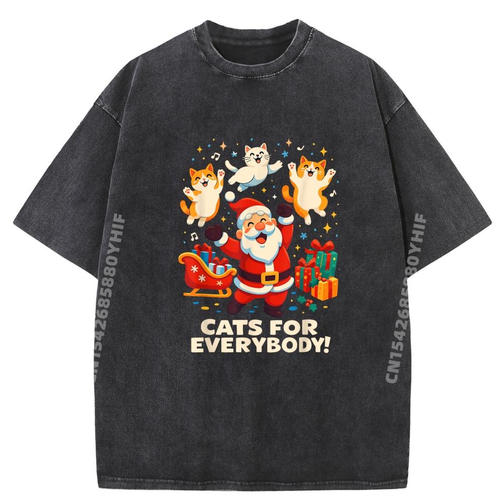 Cats For Everybody Christmas Shirt Men Funny Santa Cat Dad Thanksgiving Christmas Gothmas Washed Tshirt Tops & Tee