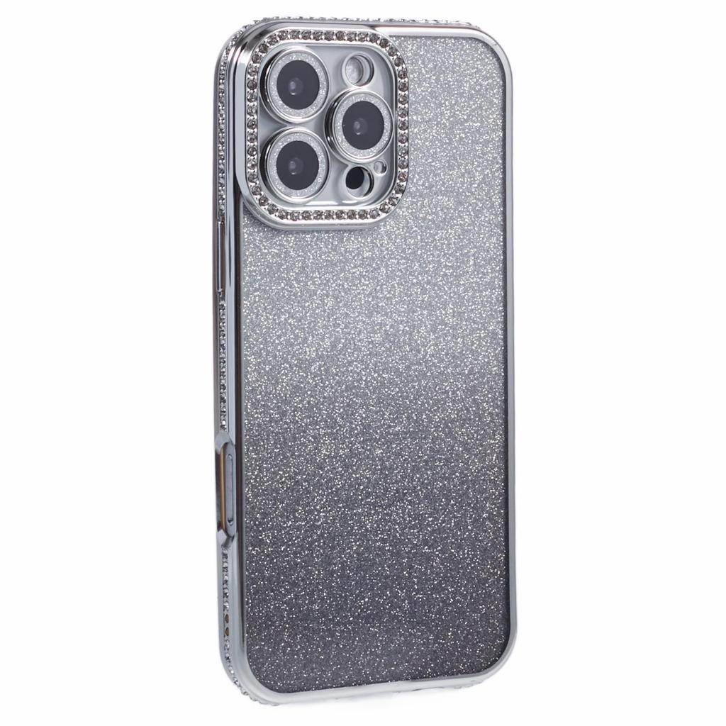 Чехол для iPhone 16 Pro Max Защита объектива камеры Прозрачная задняя крышка телефона Декор стразами с блестящей бумагой